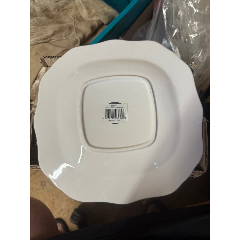 American Atelier Baroque White Stoneware Plate Set Embossed Bead & Shell Design - Picture 5 of 7